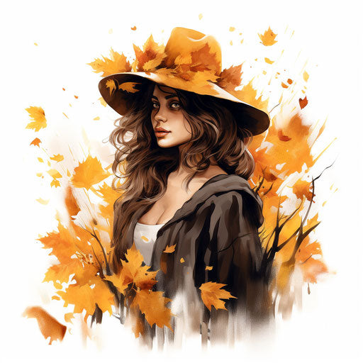 Autumn clipart in the style of Chiaroscuro Art, on white background