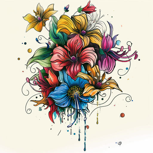 Fantasy flower bouquet tattoo sketch