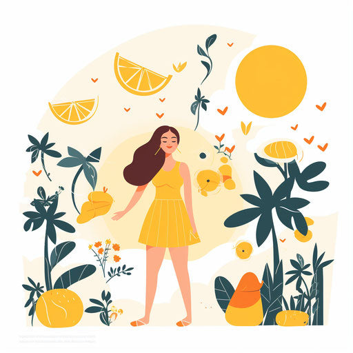 Summer season clipart in Minimalist style, on white background