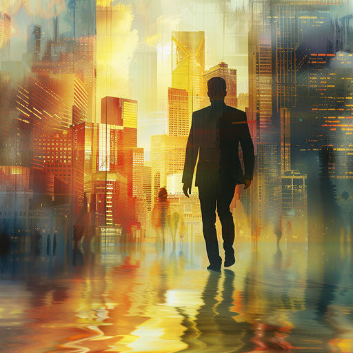 Businessman in the midst of a dynamic cityscape