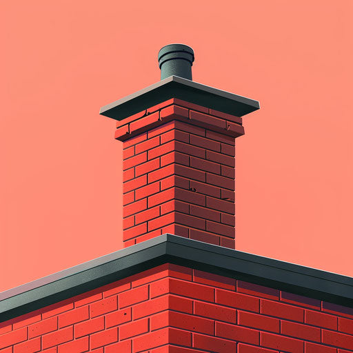 Realistic chimney illustration on vibrant coral backdrop