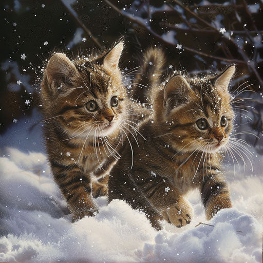 Brown kittens playing in the snow