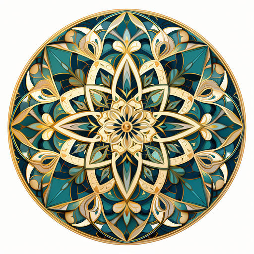 Circular mandala in beige, blue and green