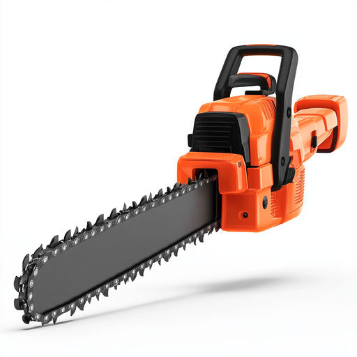 3D chainsaw on flat white background, isolated clipart