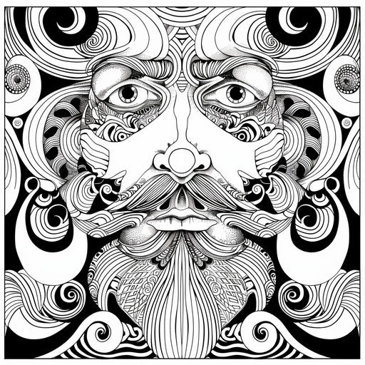 Paternal figure in the center of a complex zentangle design