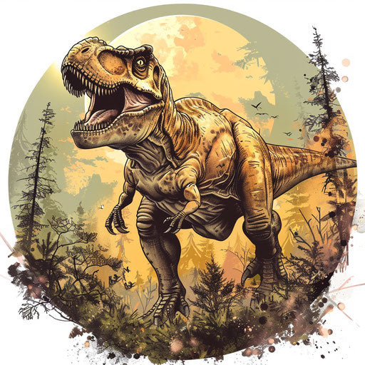 Elegant sketch of a T rex in a forest