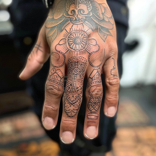 Intricate geometric finger tattoo design