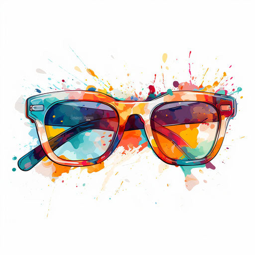 Sunglasses clipart in the style of impressionistic art, on a white background
