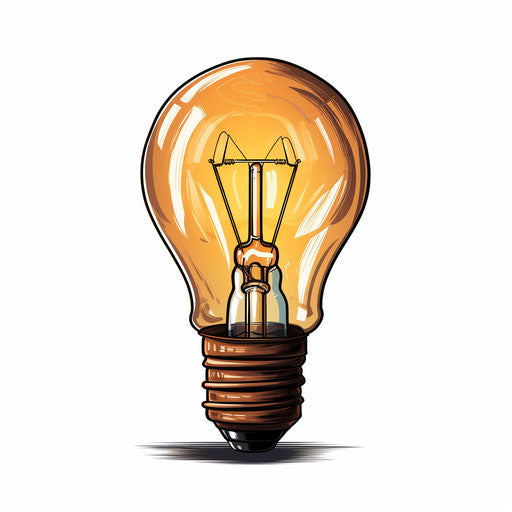 Chiaroscuro style clip art of a light bulb on white background
