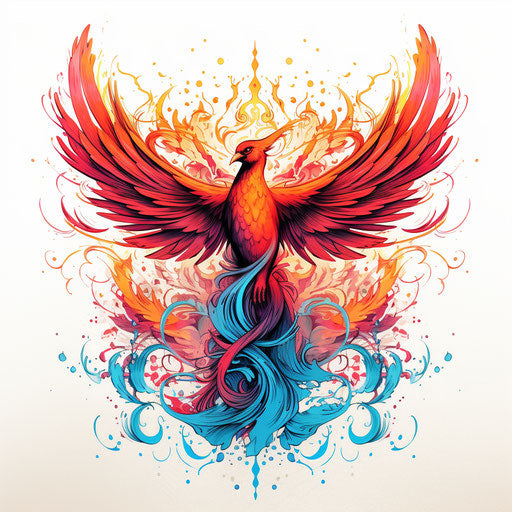 Colorful bird brush on watercolor, psychedelic art nouveau style