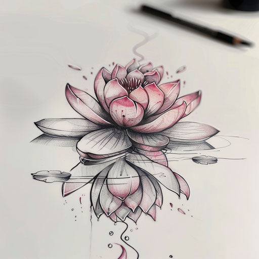 Pink lotus flower floating on calm waters