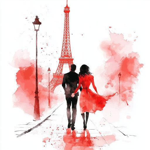 Elegant couple under the Eiffel Tower, romantic Paris