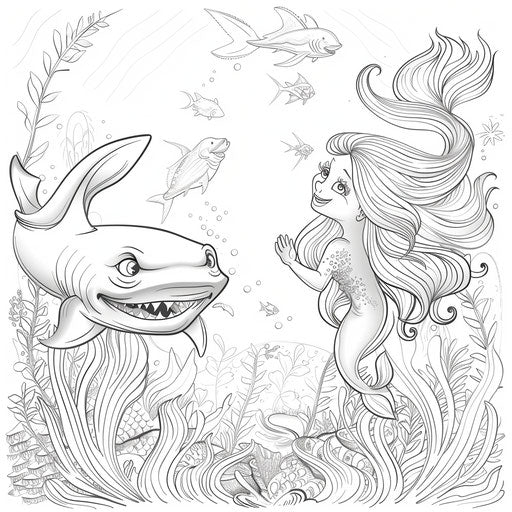 Friendly chat between a shark and a mermaid