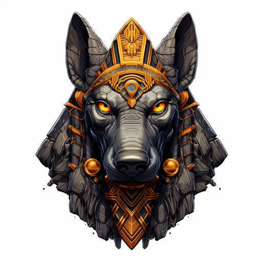 Egyptian dog's head on white background, Gothic illustration style