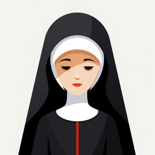 Minimalist style clipart of a nun on white background