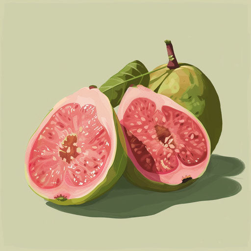 Guava clipart with flat, muted olive background