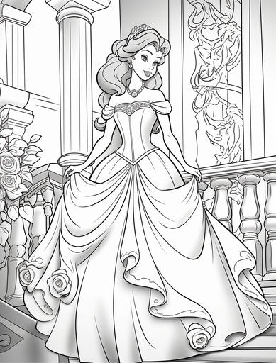 Disney Princess coloring page, grandiose environments style