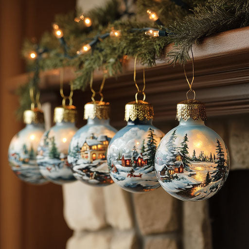 Vintage Christmas garland with hand-painted bulbs