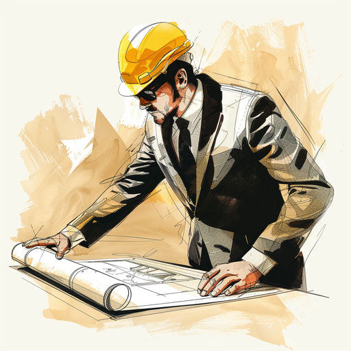 Business man with blueprint planning construction project