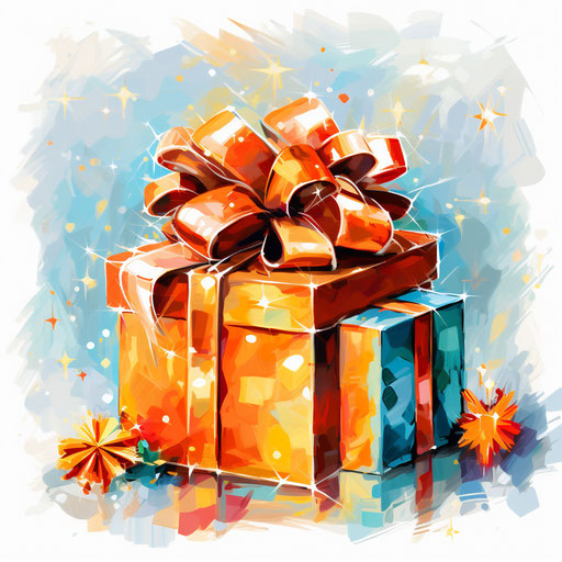 Christmas gift clipart in the style of Impressionistic Art, on a white background