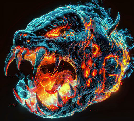 Angry monster with flames on glossy black background, emotional sensitivity