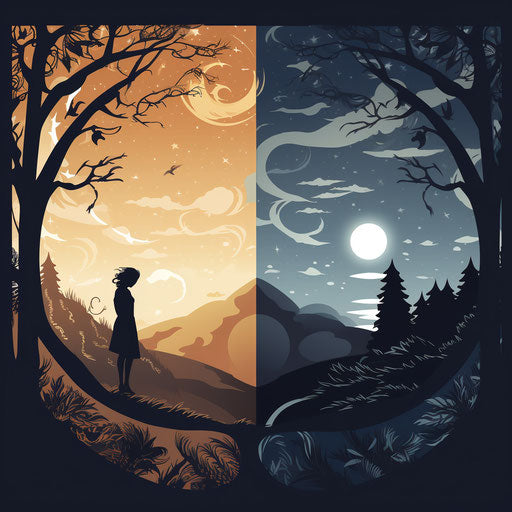 Chiaroscuro Art - day and night on white background