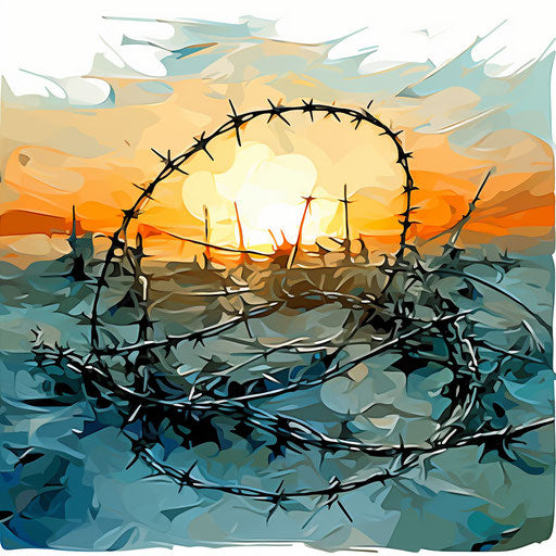 Barbed wire clipart in Impressionistic Art style on white background