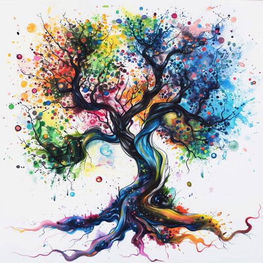 Abstract tree of life tattoo illustration on white canvas