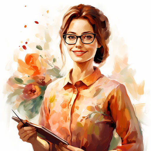 Teacher clipart in Impressionistic Art style on white background