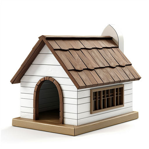 Realistic dog house illustration on flat white background