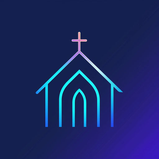 Sleek church logo with clean lines on blue gradient background
