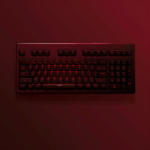 Realistic keyboard clipart on a flat, rich burgundy background