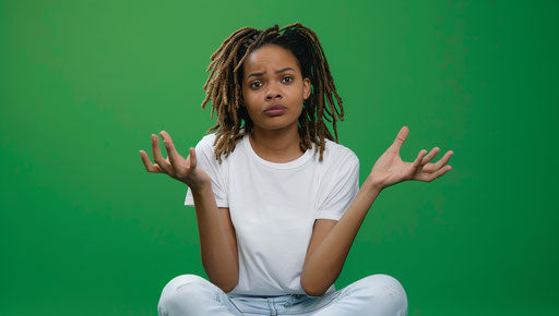 African American woman sitting with confused look, seeking help