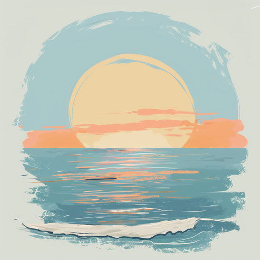 Tranquil sea horizon at sunset, pastel blues and oranges