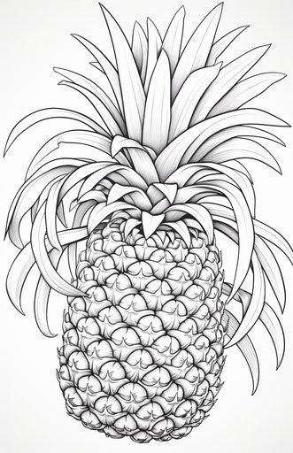 Pineapple coloring page, focus stacking style, accurate and detailed 11:17