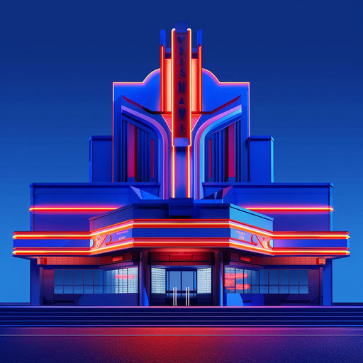 Realistic movie theater illustration on royal blue background