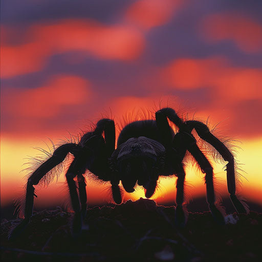 Tarantula silhouette against dramatic sunset