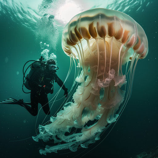 Encounter with a rare, majestic jellyfish in the open water