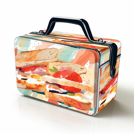 Lunch box clipart in the style of Impressionistic Art, on a white background