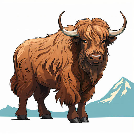 Yak illustration in the style of Chiaroscuro Art, on white background