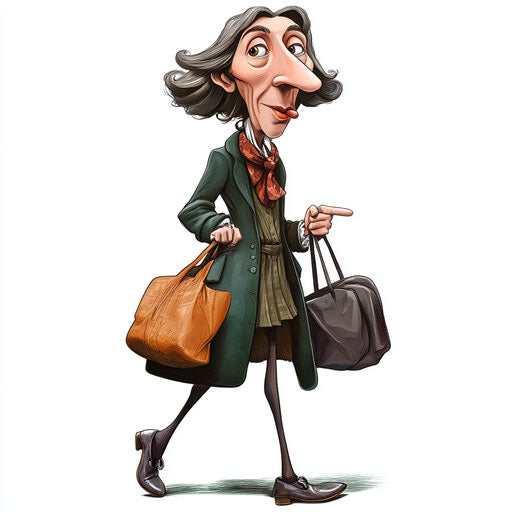 Humorous caricature of a clipart of George Eliot with exaggerated human characteristics