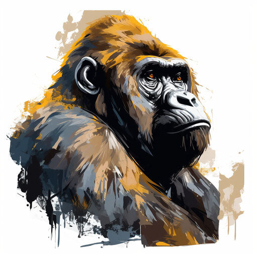 Gorilla clipart in Oil painting style on white background