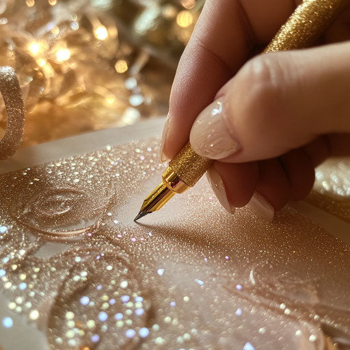 Writing a holiday greeting card with a golden pen