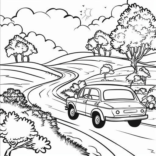 Car driving on road with two simple wheels