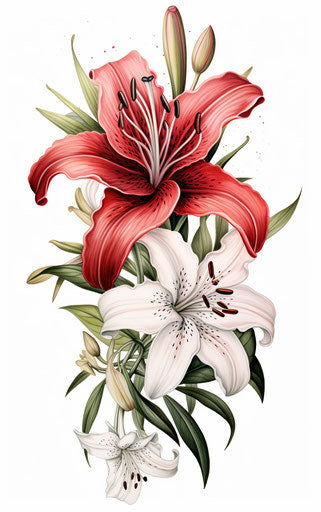 Lily tattoo, graphic illustration, botanical impressions
