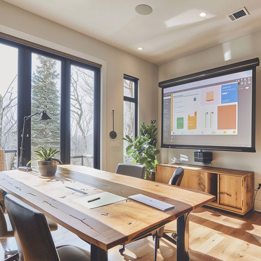 Home office with interactive smart board for collaborations