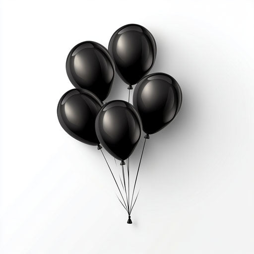 3D Black Balloons on White Background, Realistic Style