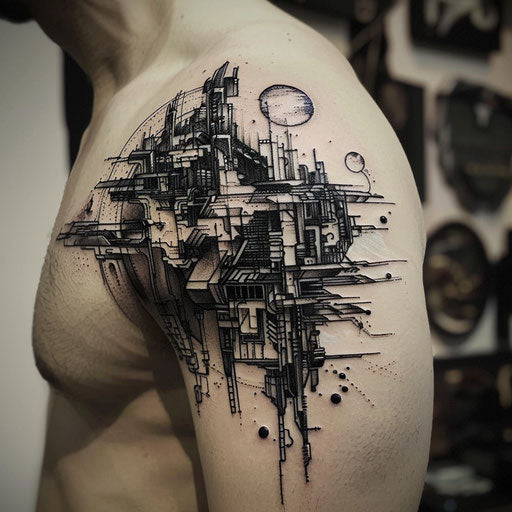 Futuristic shoulder tattoos with advanced technology
