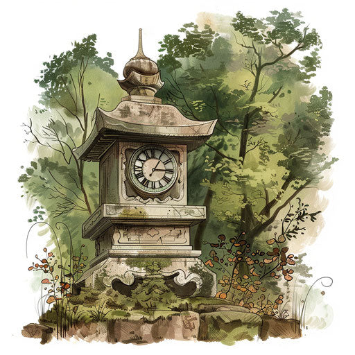 Ancient stone clock in a tranquil garden