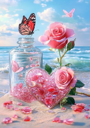 3D Diamond Painting Heart Beach Roses Butterfly Sea